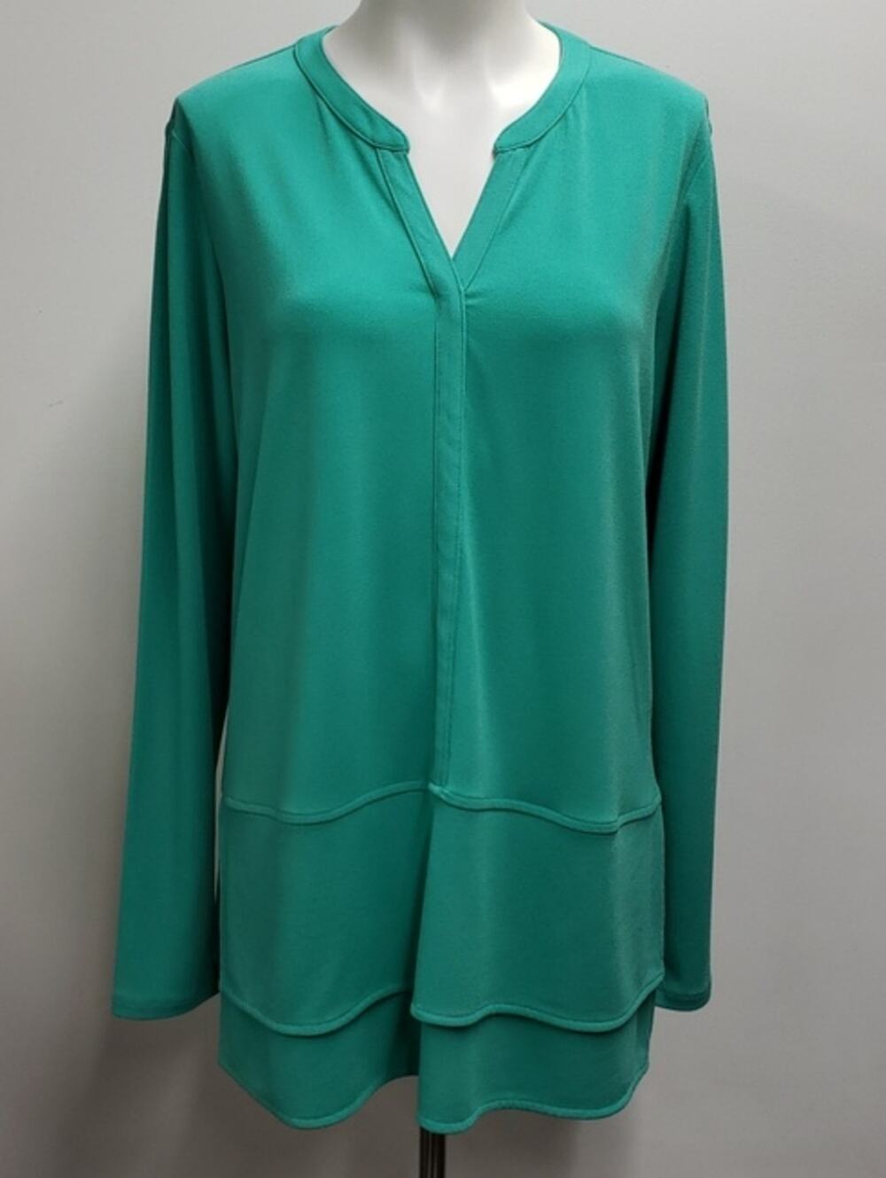 Lauren Ralph Lauren Split Neck Layered Hem Tunic Top Long Sleeve Women's Large